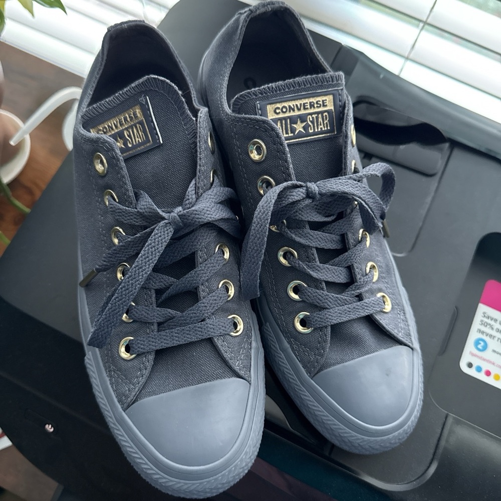 Converse Blue/Grey Canvas Sneakers with Gold Accents